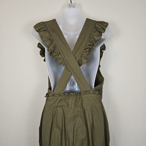 Happy X Nature Jumpsuit Jumper Green Romper Cottage Boho Ruffle Bow Womens 14 XL - Picture 6 of 16